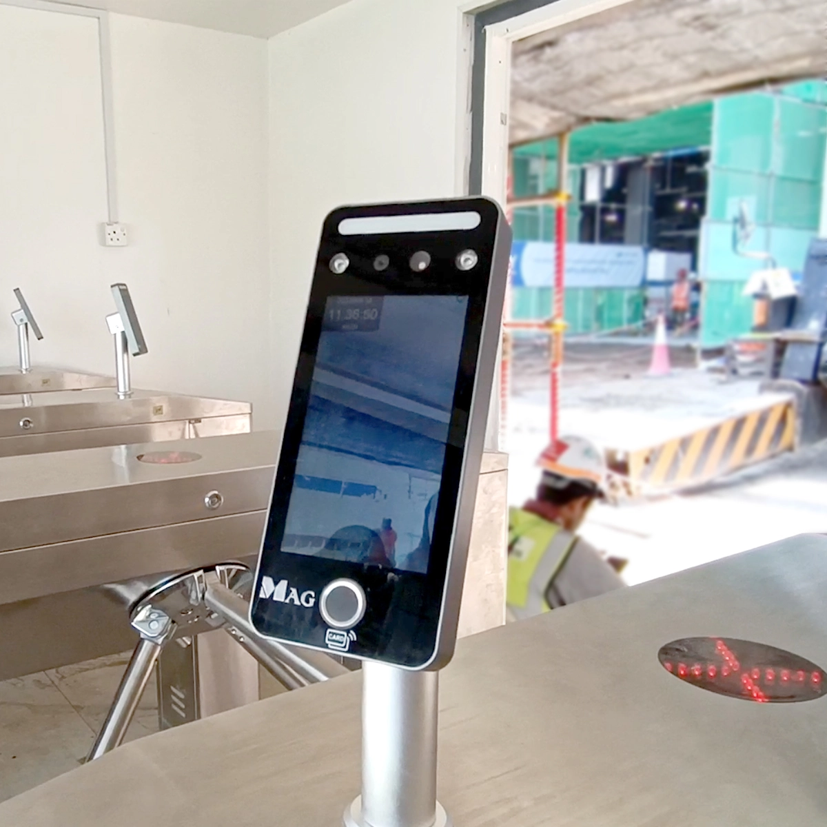 Face recognition system device installed at a property entry point for biometric access control by Gprop Systems Malaysia.